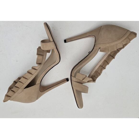 NEW SCHUTZ Aimme Ruffle Heel Sandal D'Orsay Honey Beige SZ 8 B MSRP $220 - Picture 6 of 10